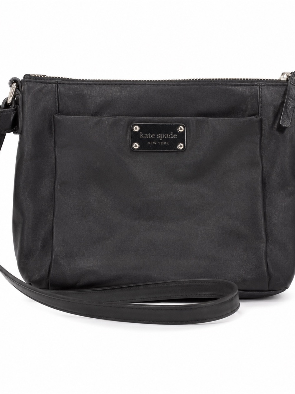 kate spade Black Leather Crossbody with Front Pocket